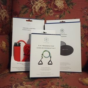 GAIAM Endurance Bundle: Resistance Cord, Jump Rope, and Sliding Core Discs NWT